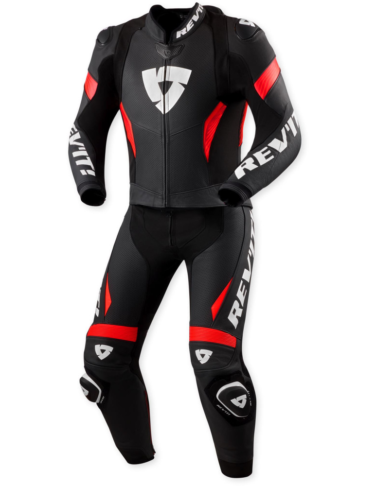 Rev'it Argon 3 Negro Rojo Neón Traje de una pieza