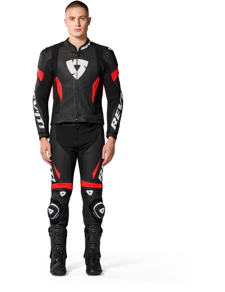 Rev'it Argon 3 Negro Rojo Neón Traje de una pieza