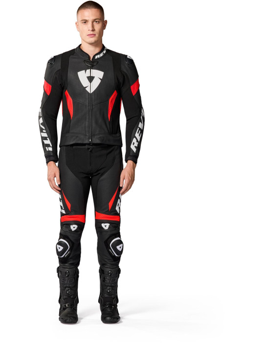 Rev'it Argon 3 Negro Rojo Neón Traje de una pieza