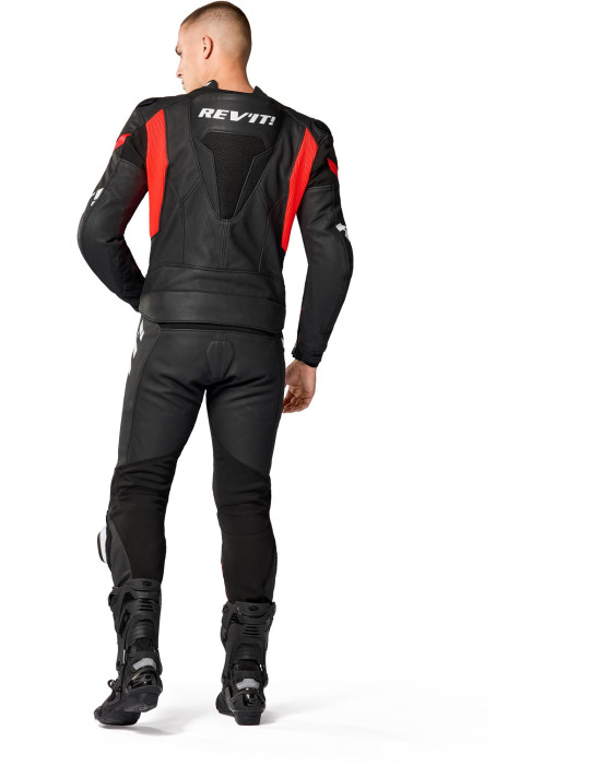 Rev'it Argon 3 Negro Rojo Neón Traje de una pieza