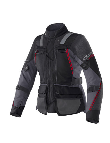 Veste femme Clover Outland-3 WP rouge/noir | Moto imperméable