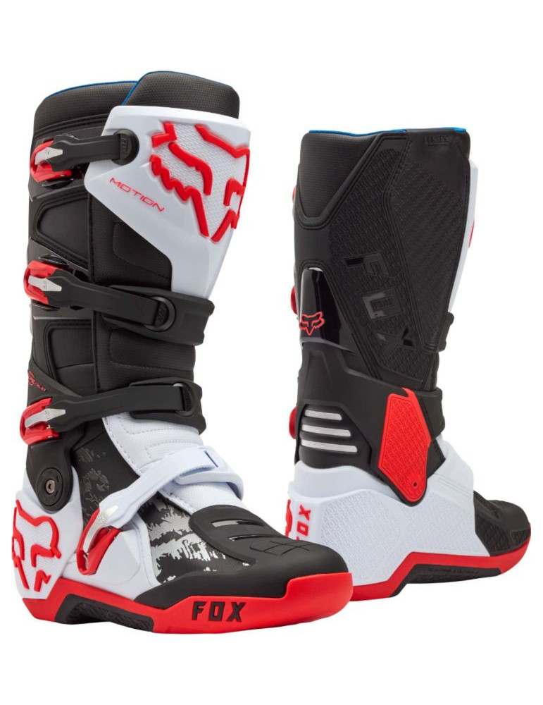 Fox Motion Motocross & Enduro Motorcycle Boots | White/Fluo Red