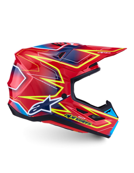 Alpinestars S-M7 Cast Rot/Gelb/Blau Motocross-Enduro Helm | Kaufen