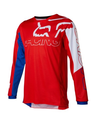 MAILLOT ENFANT FOX 180 SKEW BLANC ROUGE BLEU