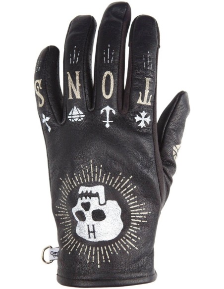 WOMEN'S LEATHER GLOVES HELSTONS GRAFIC SKULL BLACK