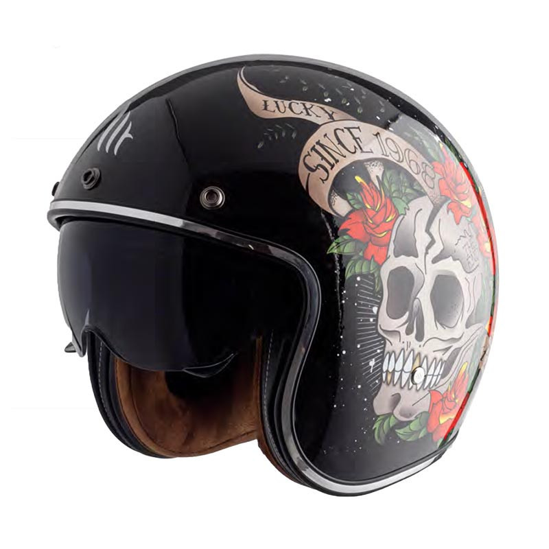 CASCO MT LE MANS 2 SV S SKULL & ROSES RED GLOSS