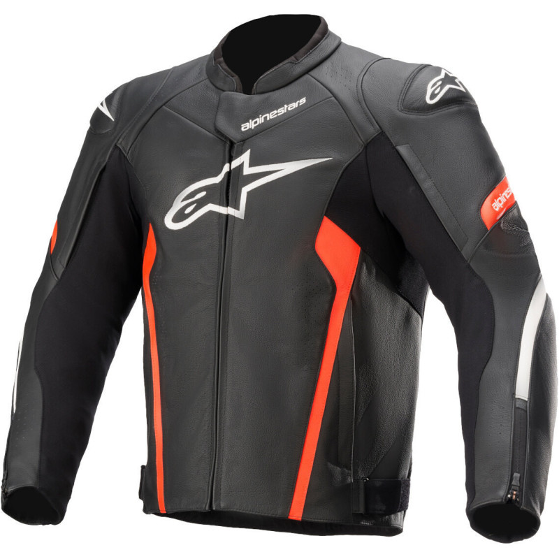 ALPINESTARS CHAQUETA FASTER V2 CUERO NEGRO ROJO FLUO