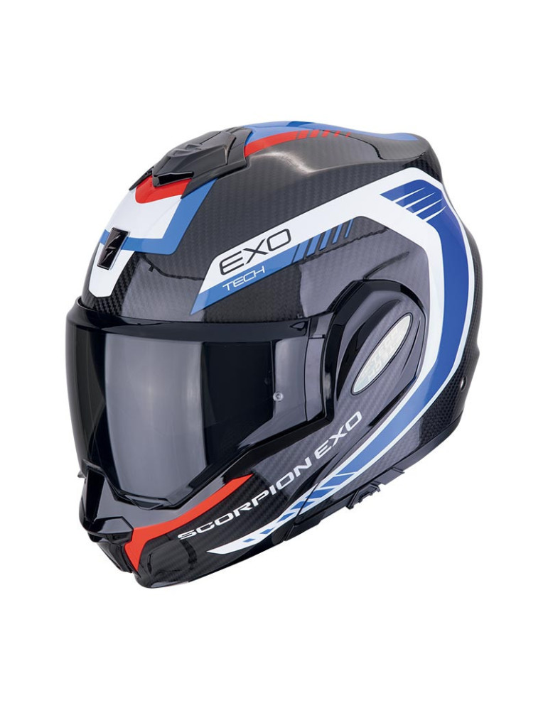 Casque Scorpion Exo Tech Evo Carbon Cosy Noir Bleu Rouge